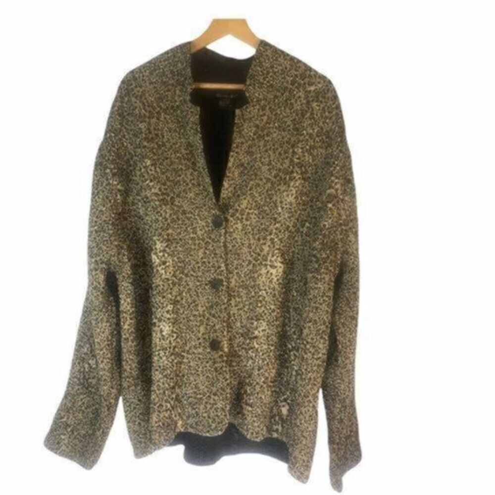 Tally Ho Leopard Print Jacket 1x Button Front Top - image 1